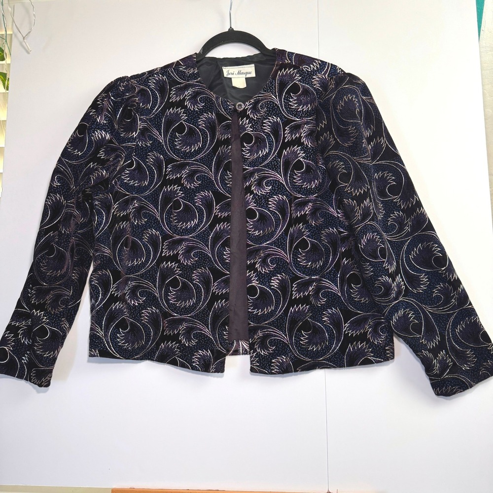 Jeri Marque Vintage Velvet Evening Jacket Purple Blue Scroll Paisley Size 12